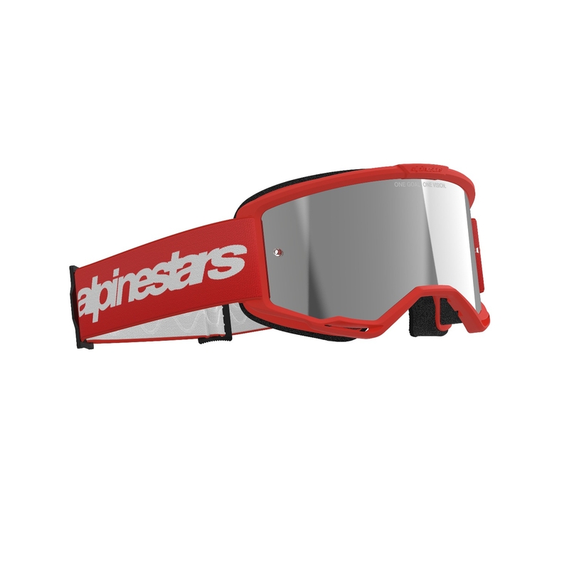 Motokrosové brýle Alpinestars Vision 3 Wordmark červené se zradlovým stříbrným plexi