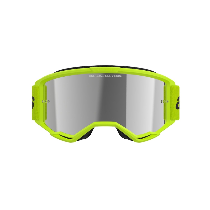 Motokrosové brýle Alpinestars Vision 3 Wordmark fluo žluté se zradlovým stříbrným plexi