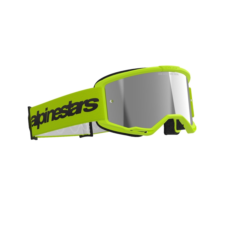 Motokrosové brýle Alpinestars Vision 3 Wordmark fluo žluté se zradlovým stříbrným plexi
