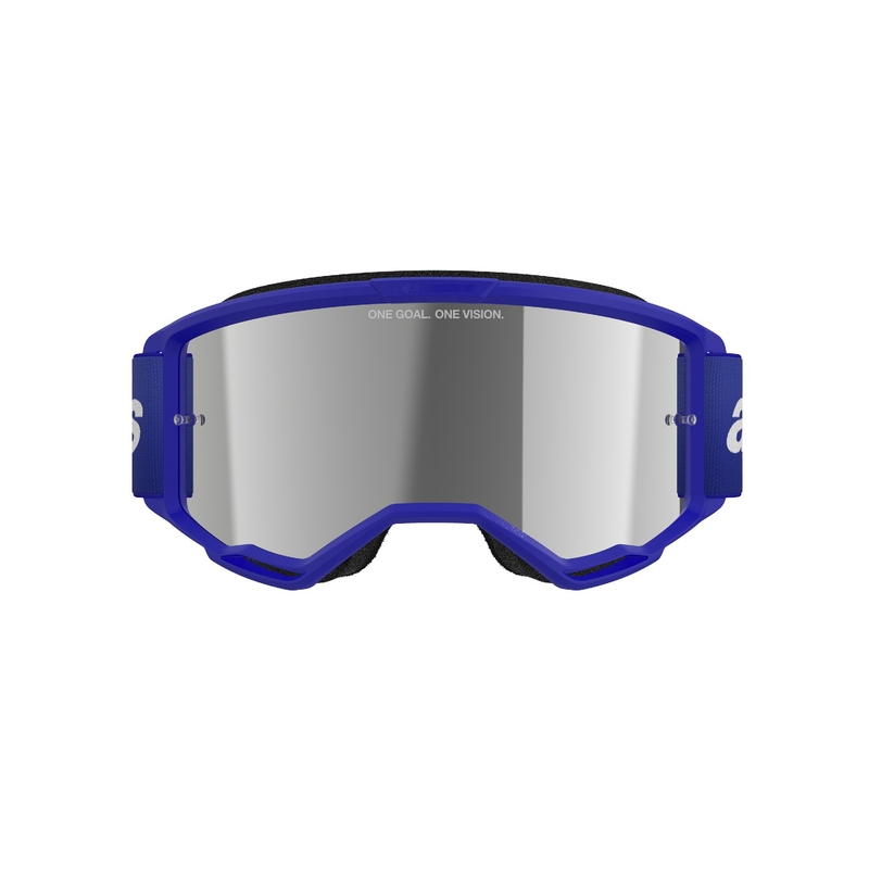 Motokrosové brýle Alpinestars Vision 3 Wordmark modré se zrcadlovým stříbrným zorníkem