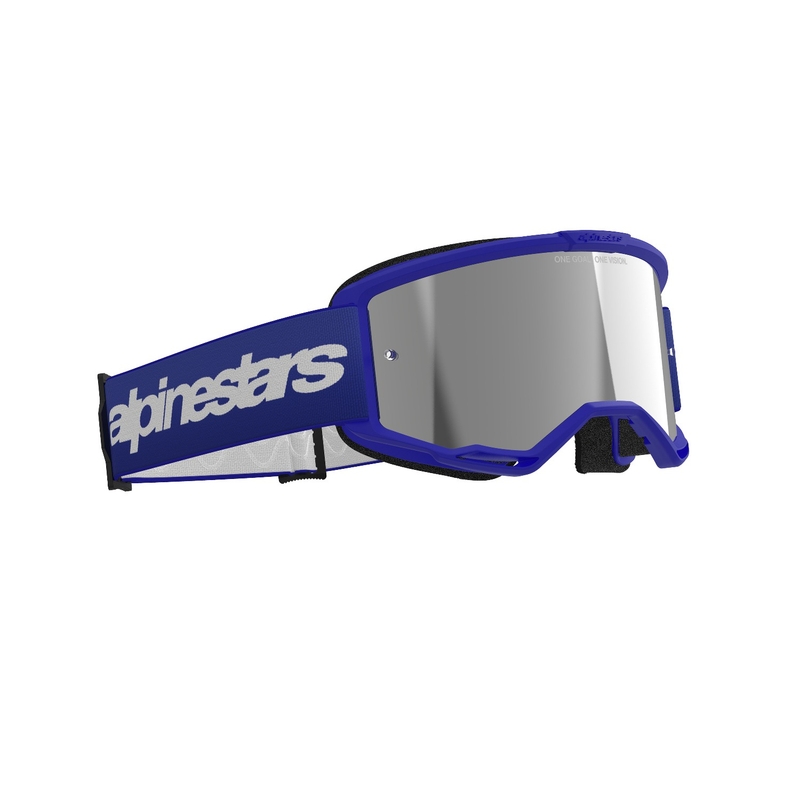 Motokrosové brýle Alpinestars Vision 3 Wordmark modré se zrcadlovým stříbrným zorníkem