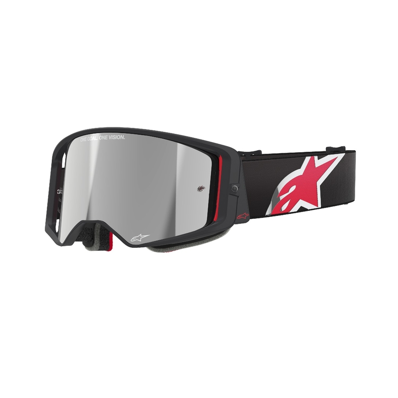 Motokrosové brýle Alpinestars Supertech Corp černo-červené se zrcadlovým stříbrným zorníkem