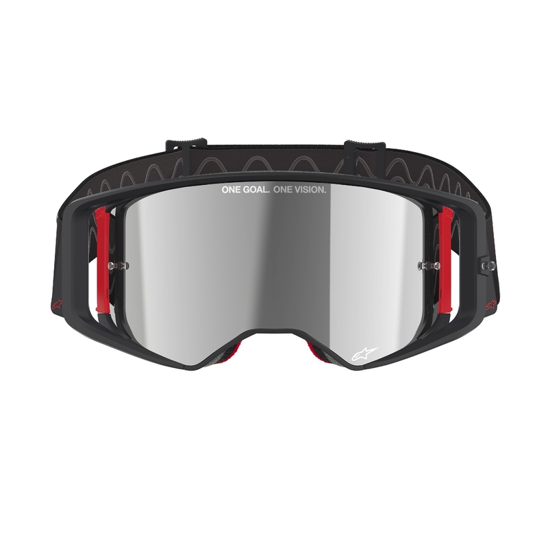 Motokrosové brýle Alpinestars Supertech Corp černo-červené se zrcadlovým stříbrným zorníkem