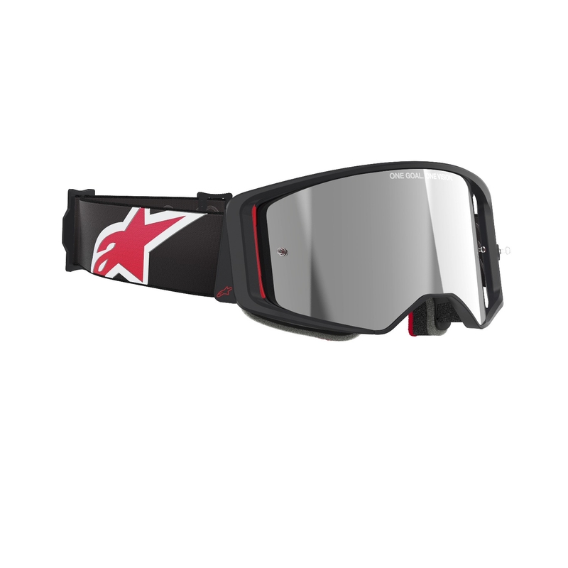 Motokrosové brýle Alpinestars Supertech Corp černo-červené se zrcadlovým stříbrným zorníkem
