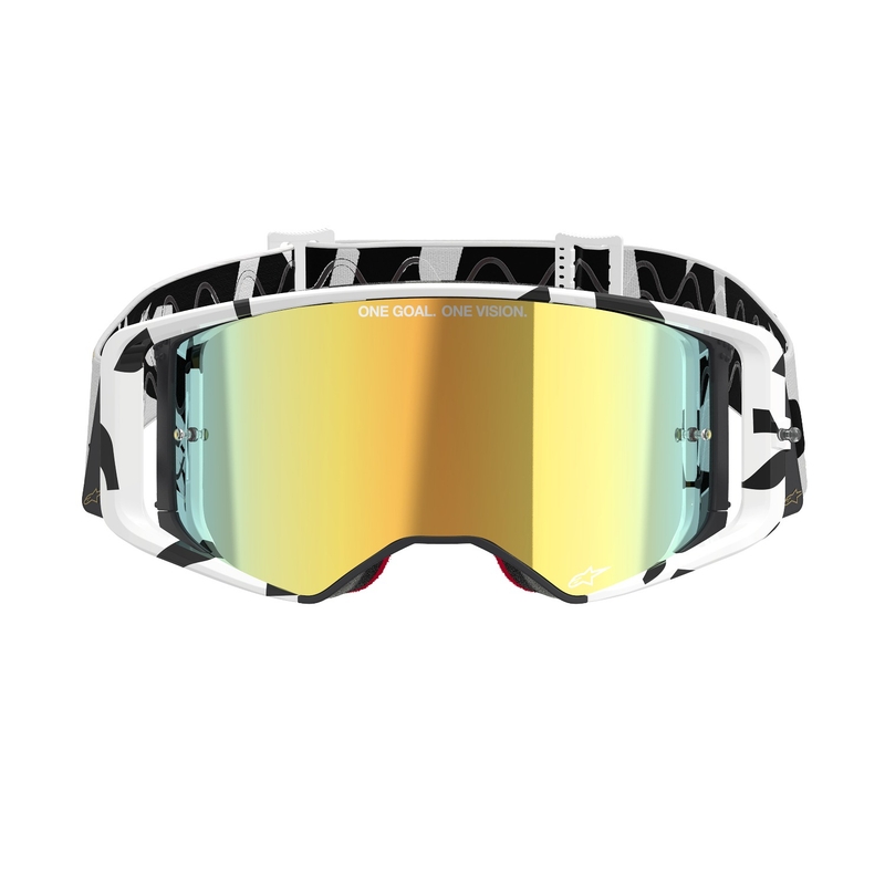 Motokrosové brýle Alpinestars Supertech Corp bílo-zlaté se zrcadlovým zlatým zorníkem