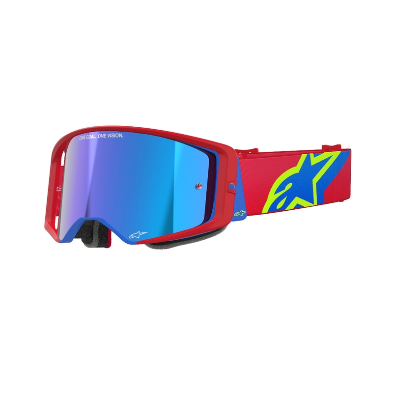 Motokrosové brýle Alpinestars Supertech Corp červeno-modré se zrcadlovým stříbrným zorníkem