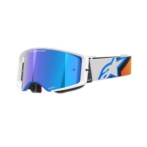 Motokrosové brýle Alpinestars Supertech Corp modro-oranžové se zrcadlovým modrým zorníkem