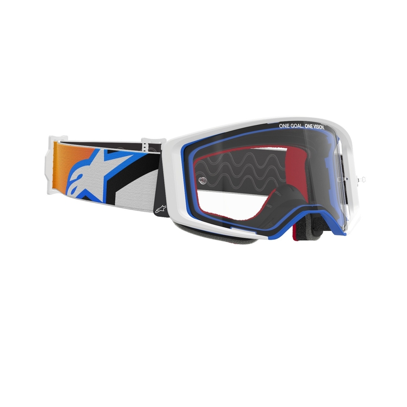Motokrosové brýle Alpinestars Supertech Corp modro-oranžové s čirým zorníkem výprodej