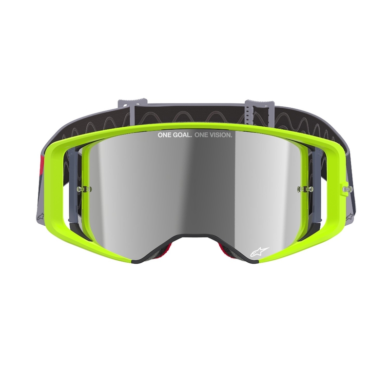 Motokrosové brýle Alpinestars Supertech Corp fluo žluto-červené se zrcadlovým stříbrným zorníkem