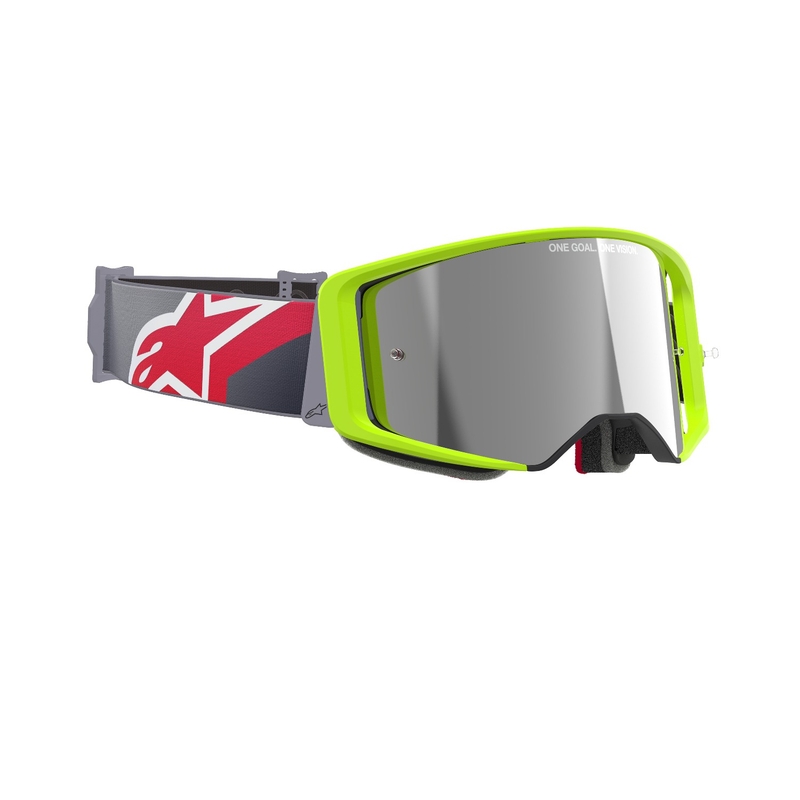 Motokrosové brýle Alpinestars Supertech Corp fluo žluto-červené se zrcadlovým stříbrným zorníkem