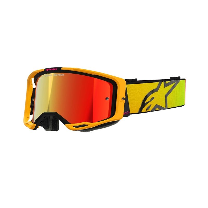 Motokrosové brýle Alpinestars Vision 8 Corp žluto-růžové se zrcadlovým červeným zorníkem