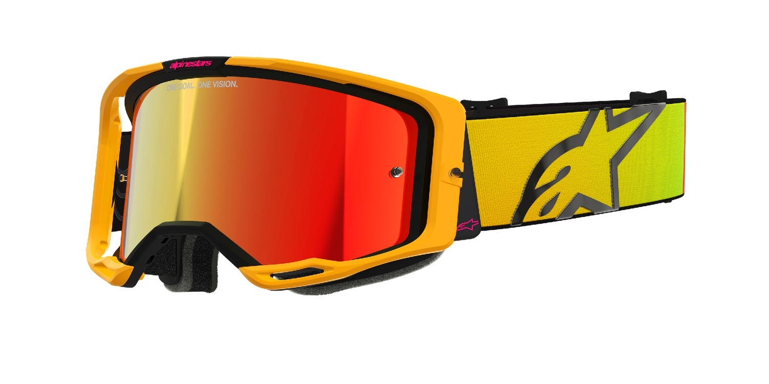Motokrosové brýle Alpinestars Vision 8 Corp žluto-růžové se zrcadlovým červeným zorníkem