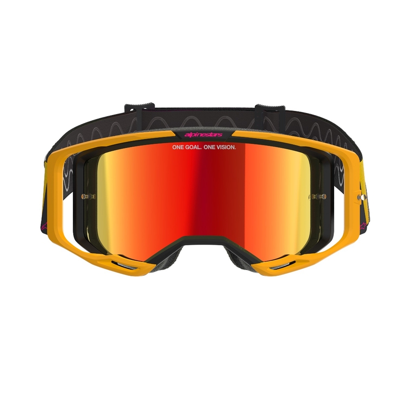 Motokrosové brýle Alpinestars Vision 8 Corp žluto-růžové se zrcadlovým červeným zorníkem