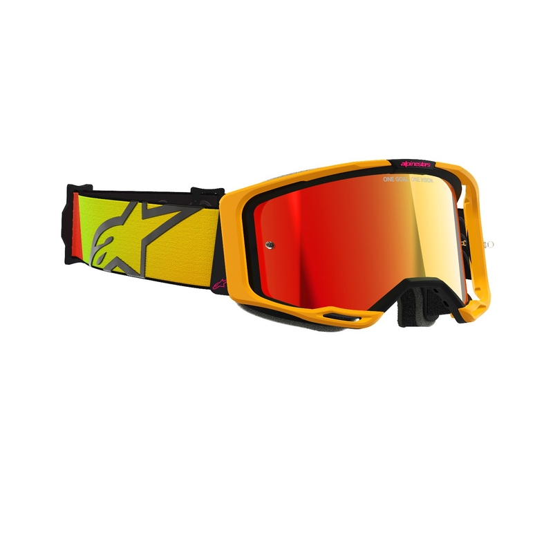 Motokrosové brýle Alpinestars Vision 8 Corp žluto-růžové se zrcadlovým červeným zorníkem