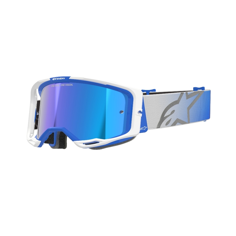 Motokrosové brýle Alpinestars Vision 8 Corp modro-bílé se zrcadlovým modrým zorníkem