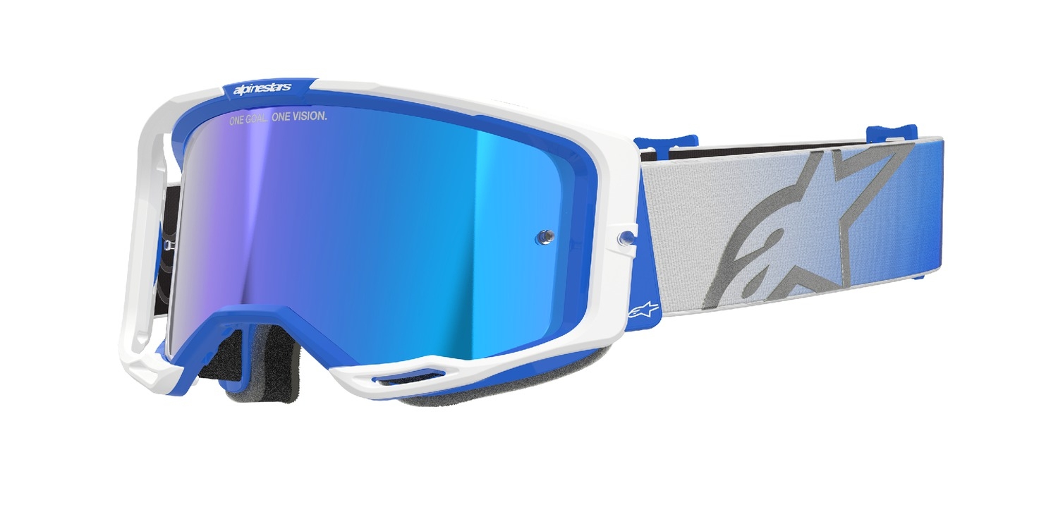 Motokrosové brýle Alpinestars Vision 8 Corp modro-bílé se zrcadlovým modrým zorníkem