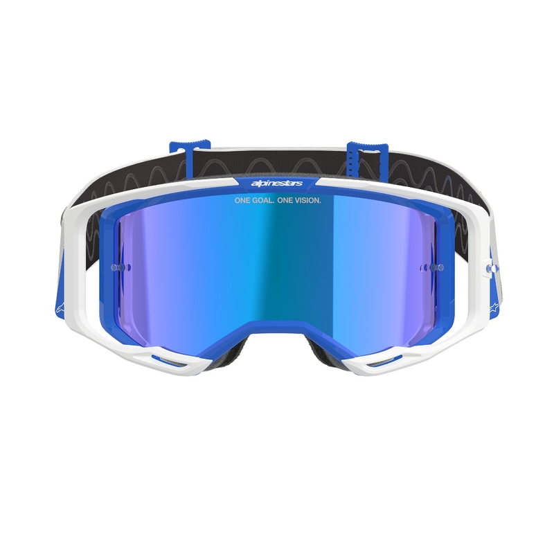 Motokrosové brýle Alpinestars Vision 8 Corp modro-bílé se zrcadlovým modrým zorníkem