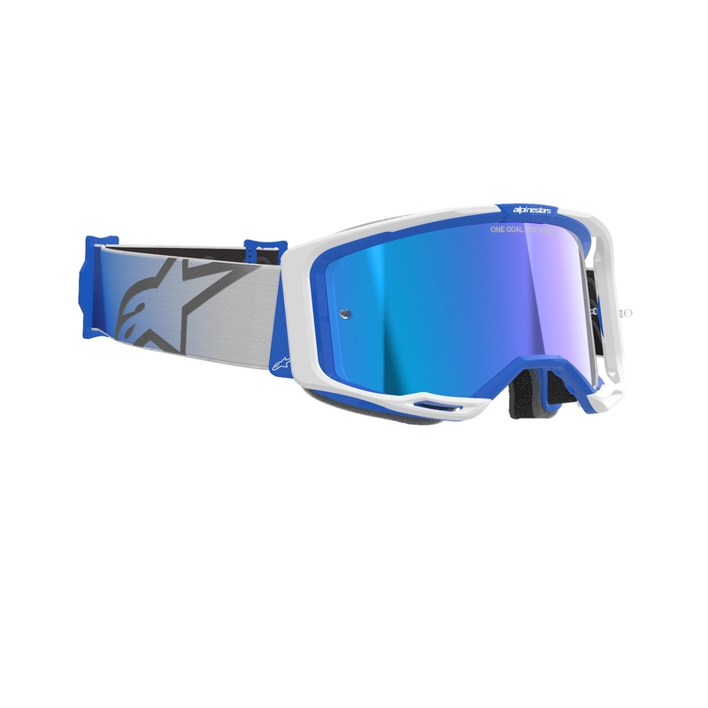 Motokrosové brýle Alpinestars Vision 8 Corp modro-bílé se zrcadlovým modrým zorníkem