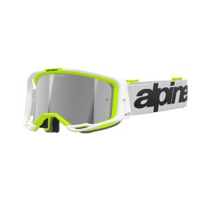 Motokrosové brýle Alpinestars Vision 8 Wordmark bílo-fluo žluté se zrcadlovým stříbrným zorníkem