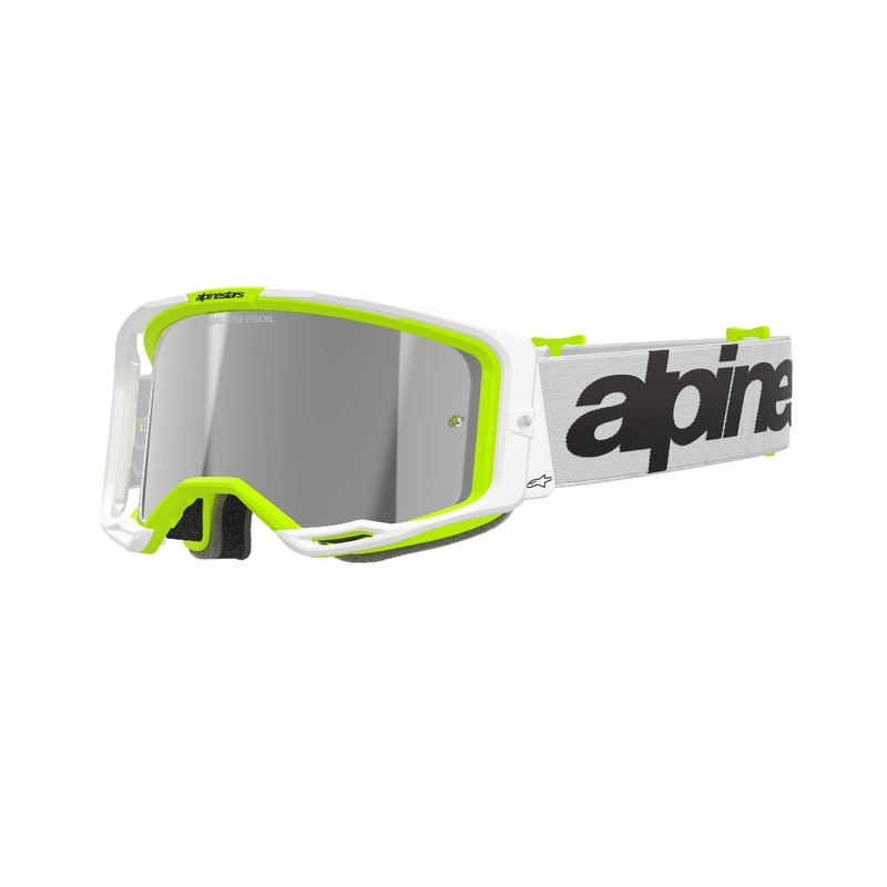 Motokrosové brýle Alpinestars Vision 8 Wordmark bílo-fluo žluté se zrcadlovým stříbrným zorníkem