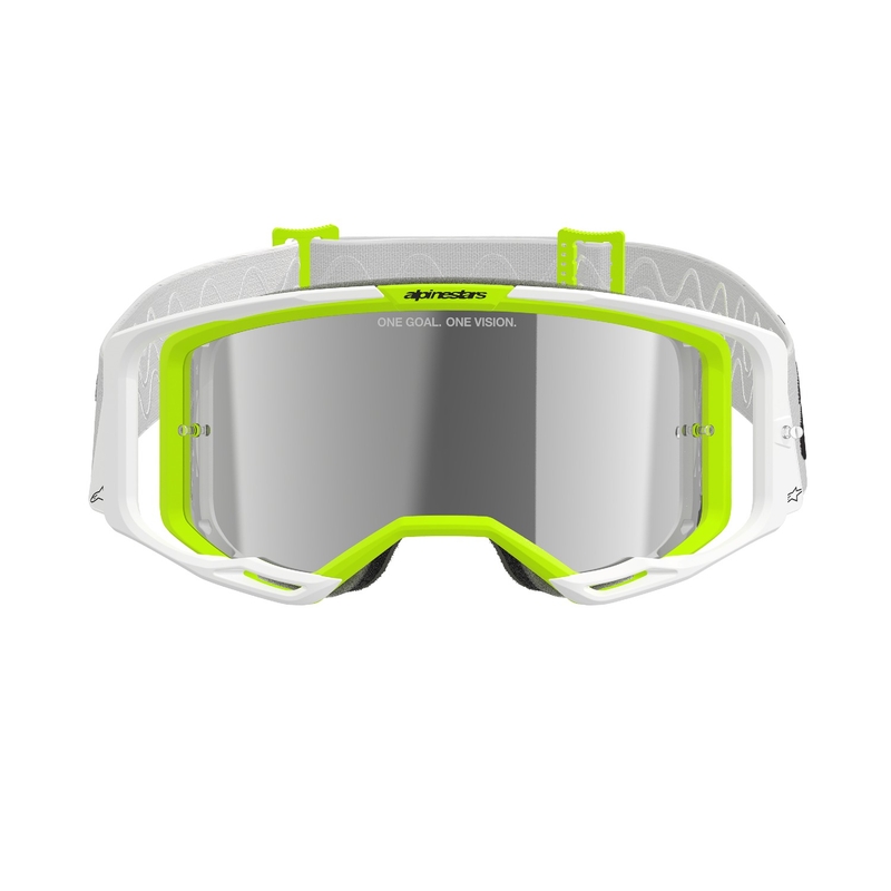 Motokrosové brýle Alpinestars Vision 8 Wordmark bílo-fluo žluté se zrcadlovým stříbrným zorníkem