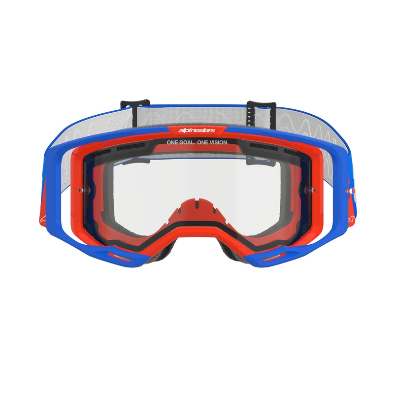 Motokrosové brýle Alpinestars Vision 8 Wordmark modro-oranžové s dvojitým antifog čirým zorníkem