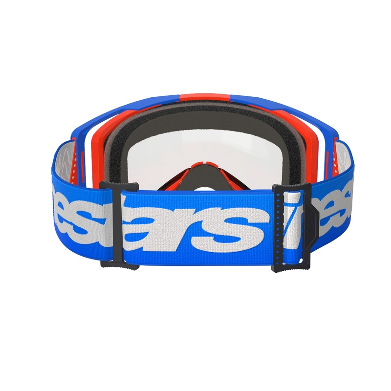 Motokrosové brýle Alpinestars Vision 8 Wordmark modro-oranžové s dvojitým antifog čirým zorníkem