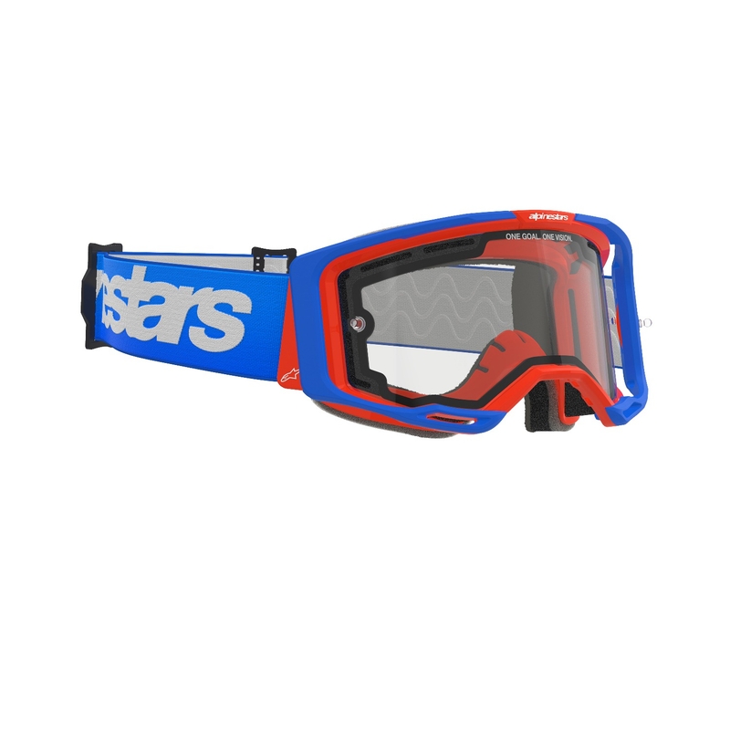 Motokrosové brýle Alpinestars Vision 8 Wordmark modro-oranžové s dvojitým antifog čirým zorníkem