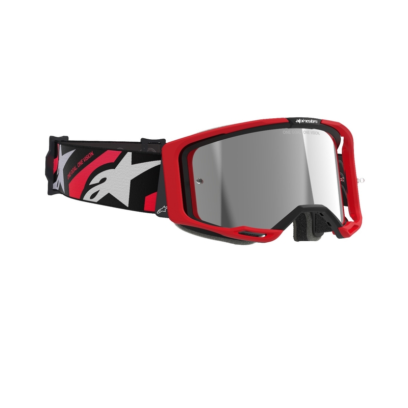 Motokrosové brýle Alpinestars Vision 8 Luar červeno-černé se zrcadlovým stříbrným zorníkem