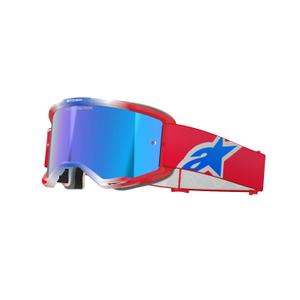 Motokrosové brýle Alpinestars Vision 5 Corp červeno-bílo-modré se zrcadlovým modrým zorníkem