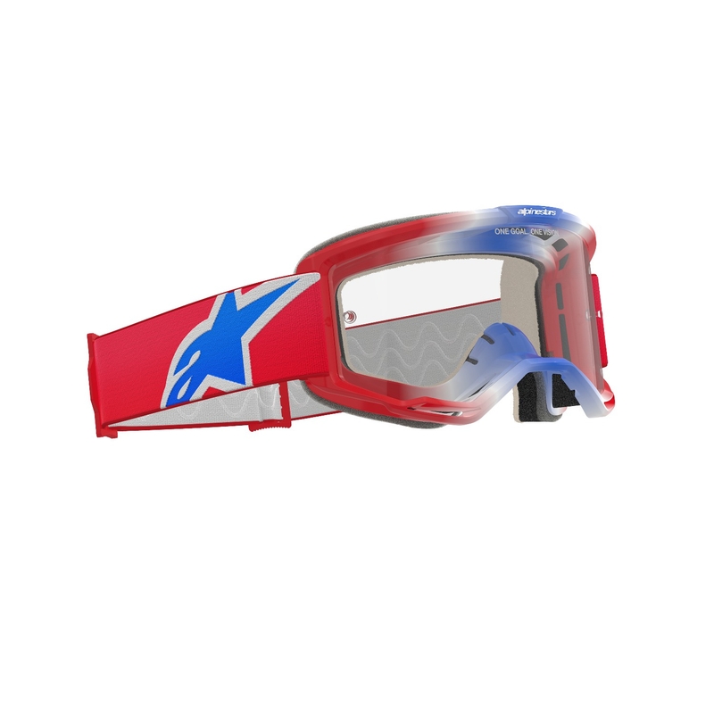 Motokrosové brýle Alpinestars Vision 5 Corp červeno-bílo-modré s čirým zorníkem