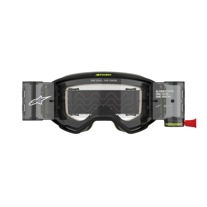 Motokrosové brýle Alpinestars Vision 5 Hollow ROLL-OFF Wide Vision šedo-fluo žluté s čirým plexi