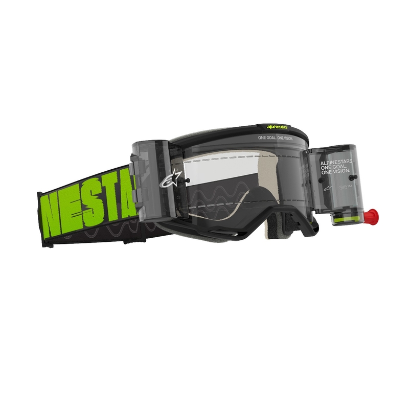 Motokrosové brýle Alpinestars Vision 5 Hollow ROLL-OFF Wide Vision šedo-fluo žluté s čirým plexi