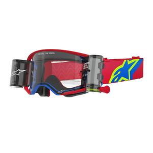 Motokrosové brýle Alpinestars Supertech Corp ROLL-OFF Wide Vision červeno-modré s čirým zorníkem