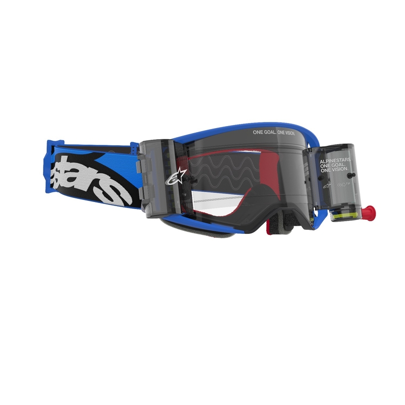 Motokrosové brýle Alpinestars Supertech Stream ROLL-OFF Wide Vision modré s čirým zorníkem