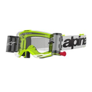 Motokrosové brýle Alpinestars Vision 8 Wordmark ROLL-OFF Wide Vision bílo-fluo žluté s čirým zorníkem