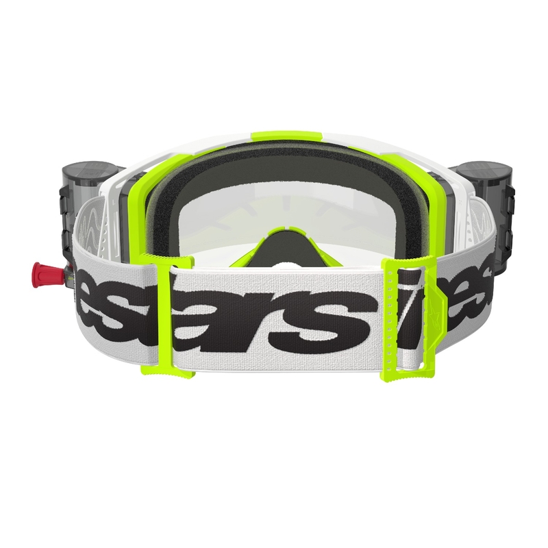 Motokrosové brýle Alpinestars Vision 8 Wordmark ROLL-OFF Wide Vision bílo-fluo žluté s čirým zorníkem