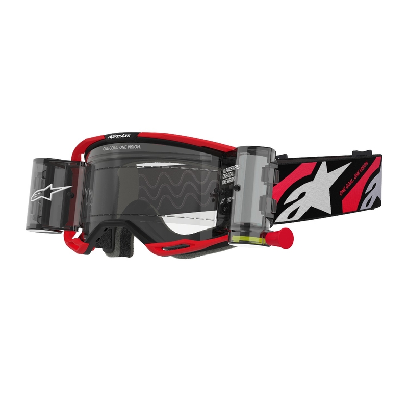 Motokrosové brýle Alpinestars Vision 8 Luar ROLL-OFF Wide Vision červeno-černé s čirým zorníkem