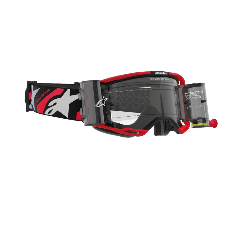 Motokrosové brýle Alpinestars Vision 8 Luar ROLL-OFF Wide Vision červeno-černé s čirým zorníkem