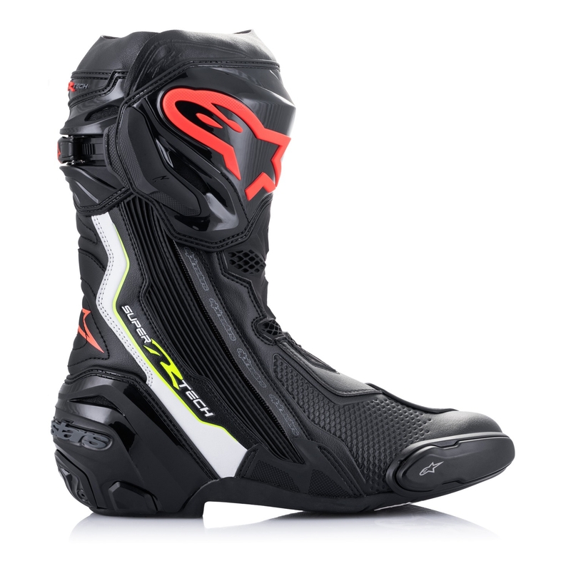 Boty na motorku Alpinestars Supertech R černo-bílo-fluo červeno-fluo žluté