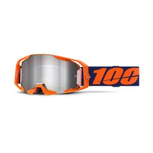 Motokrosové brýle 100% ARmatic Neon Orange se stříbrným zrcadlovým plexi