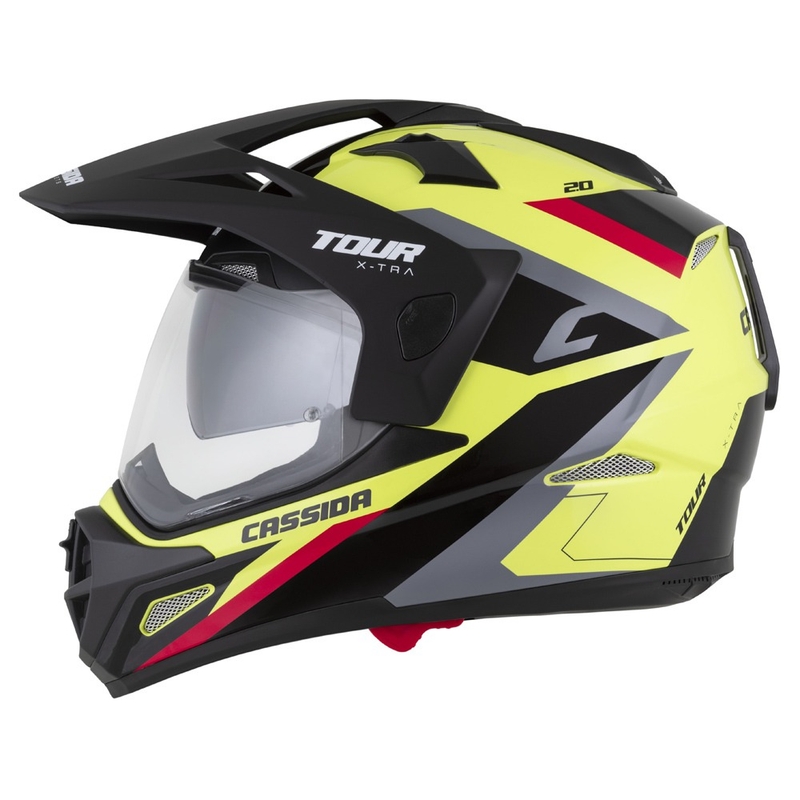 Enduro přilba Cassida Tour 2.0 X-tra fluo žluto-černo-červeno-šedá s černým matným kšiltem