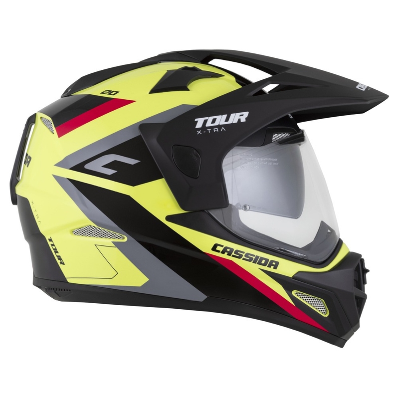 Enduro přilba Cassida Tour 2.0 X-tra fluo žluto-černo-červeno-šedá s černým matným kšiltem