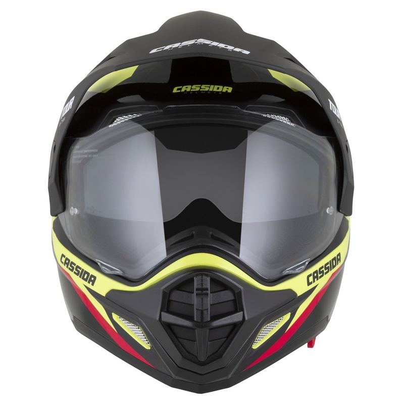 Enduro přilba Cassida Tour 2.0 X-tra fluo žluto-černo-červeno-šedá s černým matným kšiltem