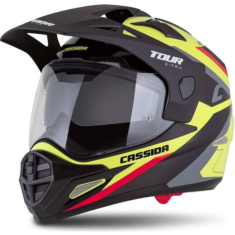 Enduro přilba Cassida Tour 2.0 X-tra fluo žluto-černo-červeno-šedá s černým matným kšiltem