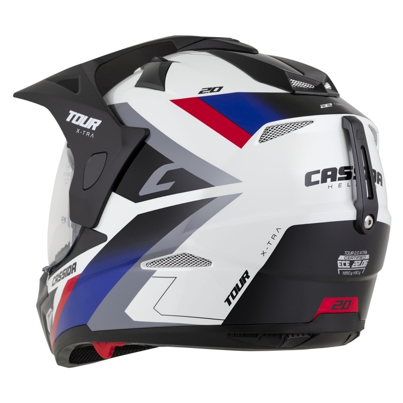 Enduro přilba Cassida Tour 2.0 X-tra bílo-modro-červeno-černá s černým matným kšiltem