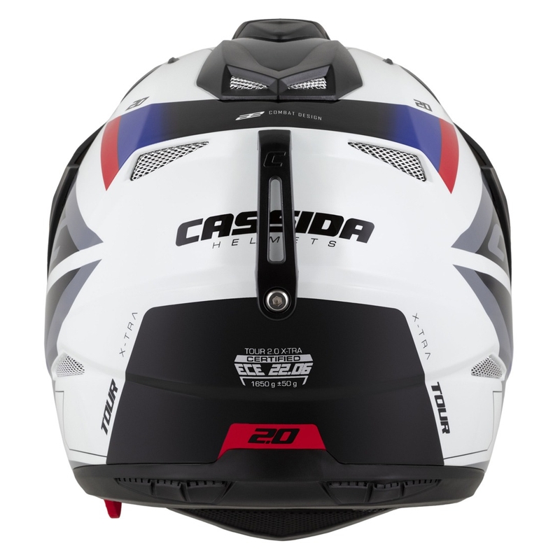 Enduro přilba Cassida Tour 2.0 X-tra bílo-modro-červeno-černá s černým matným kšiltem