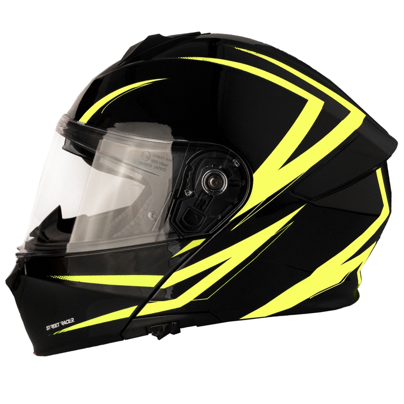 Vyklápěcí helma na motorku Street Racer Fury černo-fluo žlutá