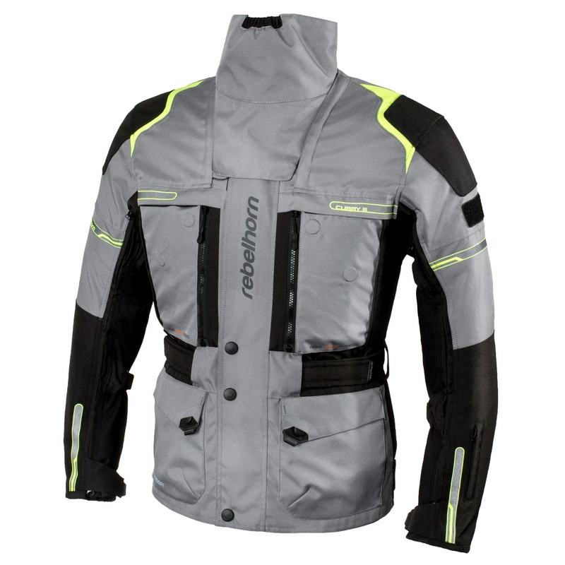 Kombinéza na motorku Rebelhorn Cubby III šedo-černo-fluo žlutá