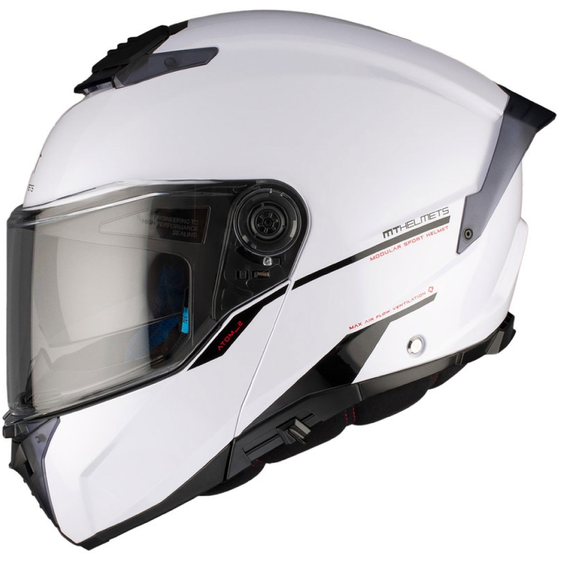Vyklápěcí helma na motorku MT ATOM 2 SV SOLID A0 bílá lesklá